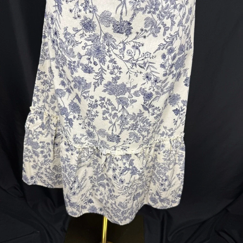 Just Found Blue & White Toile Cottagecore Prairie Dress Open Back Midi, size M - Picture 7 of 15